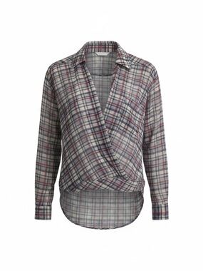 Nameless Plaid Wrap-Front Blouse in Gray, Red and Navy